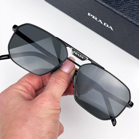 Prada PR58YS 1AB5S0 Sunglasses Black Dark Grey Pilot Metal Unisex